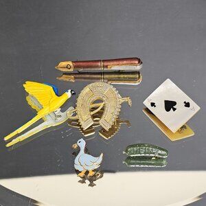 Vintage Collectible Pins Lot Of 6pcs Gambling Parrot Horseshoe Duck Heinz